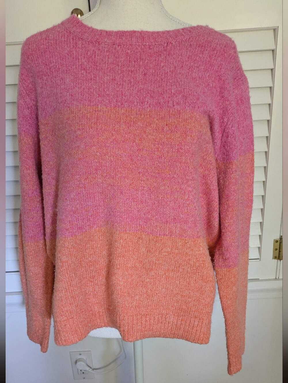 Cupcakes & Cashmere Pink, Orange Colorblock Pullover Sweater, Sz XL - Picture 3 of 5